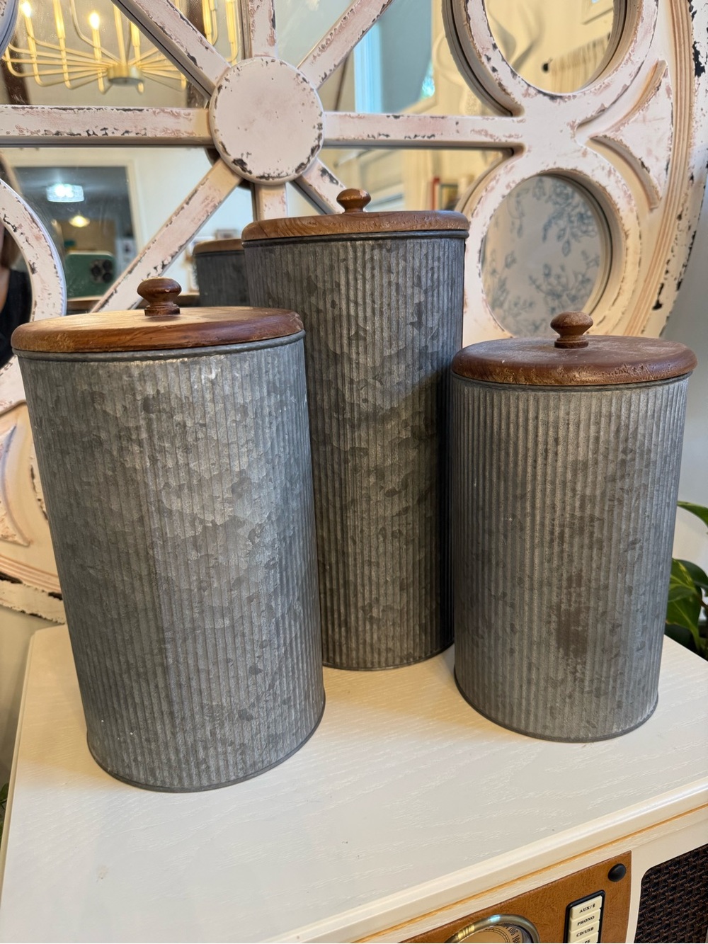 Galvanized Steel Canister Set with Wood Lids - Gray